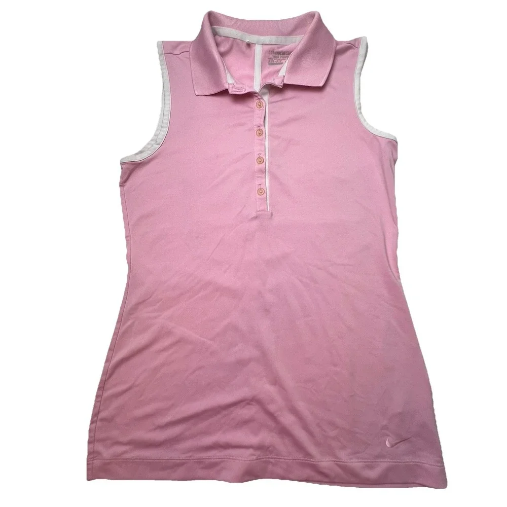 Nike Golf Tour Performance Dri Fit  Women's Sleeveless Polka Dot Collar XS Pink